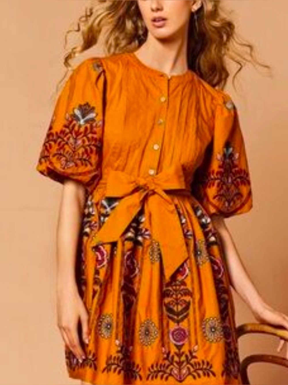 A LOVES A mustard yellow embroidered dress